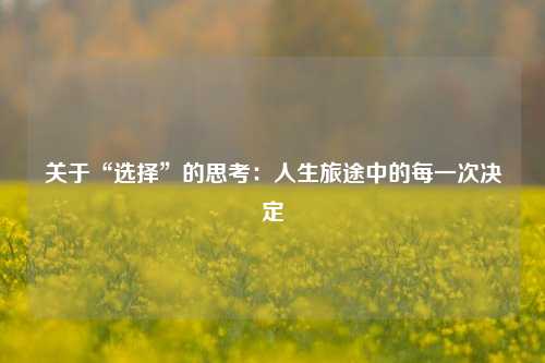 关于“选择”的思考：人生旅途中的每一次决定