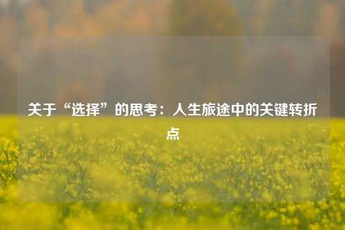关于“选择”的思考：人生旅途中的关键转折点