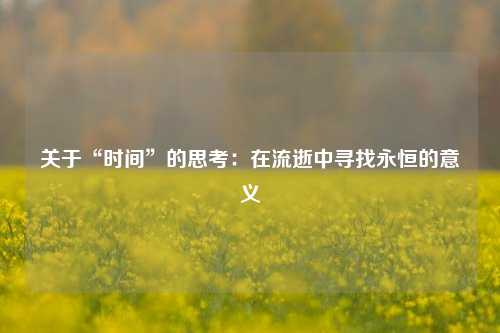 关于“时间”的思考：在流逝中寻找永恒的意义