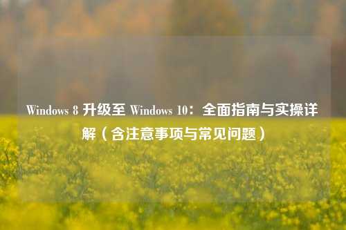 Windows 8 升级至 Windows 10：全面指南与实操详解（含注意事项与常见问题）