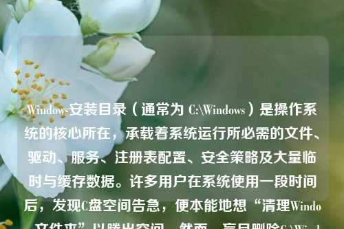 Windows安装目录(通常为 C:\Windows)是操作系统的核心所在,承载着系统运行所必需的文件、驱动、服务、注册表配置、安全策略及大量临时与缓存数据。许多用户在系统使用一段时间后,发现C盘空间告急,便本能地想“清理Windows文件夹”以腾出空间。然而,盲目删除C:\Windows下的任何文件极可能导致系统崩溃、蓝屏、无法启动甚至永久性损坏。本文将系统性地阐明:什么是Windows安装目录?哪些文件绝对不可删?哪些子目录中存在可安全清理的冗余内容?以及推荐的合规、有效、零风险的清理方法。