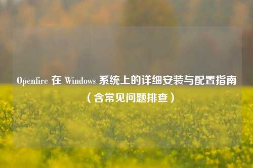 Openfire 在 Windows 系统上的详细安装与配置指南（含常见问题排查）