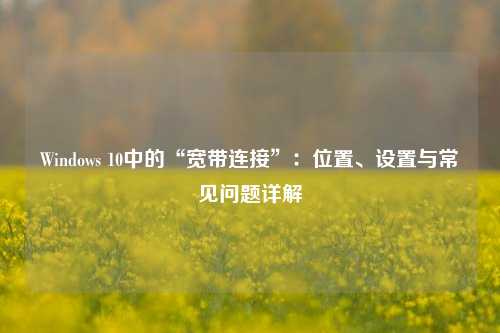 Windows 10中的“宽带连接”:位置、设置与常见问题详解