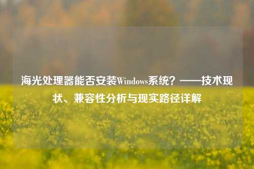 海光处理器能否安装Windows系统？——技术现状、兼容性分析与现实路径详解